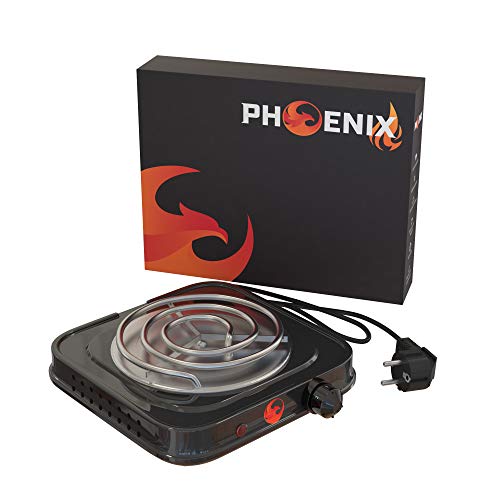 Phoenix - Hornillo Cachimba Electrico Shisha para Carbones Barbacoa - Cocina Electrica Portatil para Camping o Encendedor Carbones Hookah (Negro)