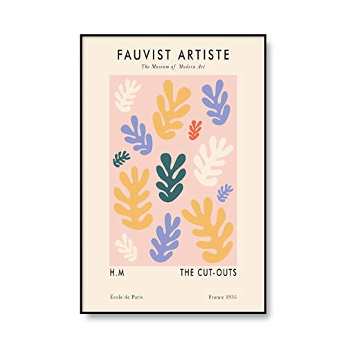 Pintura abstracta de la lona de Henry Matisse, cartel de la hoja, cuadro de la línea de la planta, pintura decorativa para el hogar sin marco, pintura B 20x30cm