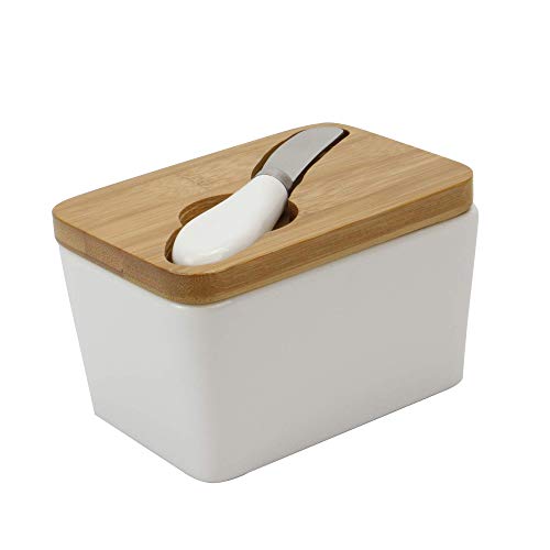 Plato De Mantequilla De Porcelana Con Cuchillo | Plato De Mantequilla Con Tapa De Bambú De Madera | Plato De Mantequilla Francés | Cuchillo De Mantequilla | Almacenamiento aislado | M&W Plato De Mantequilla De Porcelana Con Cuchillo | Plato De Mantequilla Con Tapa De Bambú De Madera | Plato De Mantequilla Francés | Cuchillo De Mantequilla | Almacenamiento aislado | M&W