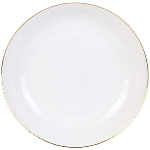 Plato hondo de porcelana con ribete dorado, 21 cm