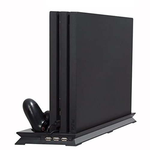 PS4 Slim Ventilador Vertical Estación de acoplamiento de soporte, sistema de refrigeración de almohadilla doble para consola 2 Controlador de control remoto Base de carga 3 concentrador de puerto USB PS4 Slim Ventilador Vertical Estación de acoplamiento de soporte, sistema de refrigeración de almohadilla doble para consola 2 Controlador de control remoto Base de carga 3 concentrador de puerto USB