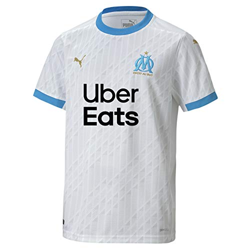 Puma Olympique Marsella Temporada 2020/21-HOME Shirt Replica JR with Sponsor PU Camiseta Primera Equipación, Niño, White/Bleu Azur, 164