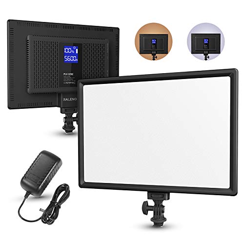 RALENO - Panel LED de vídeo, con pantalla fina y batería integrada, ajustable 3200K-5600K bicolor y CRI 95+, para todas las cámaras DSLR y trípode