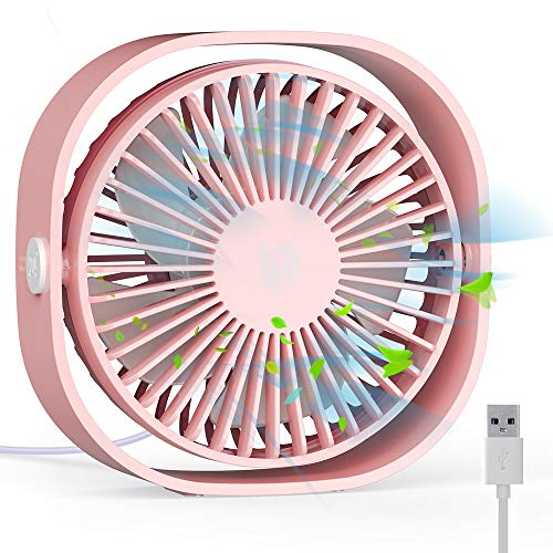 RATEL Ventilador de Mesa USB, Ventilador de Escritorio 12.5 cm Use con Cable de 1.2 metros, portátil y Personal para el hogar y la Oficina Silencioso y Potente, lo enfría en el Verano Caliente, Rosa