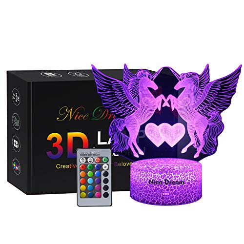 Regalo de Unicornio Luz de Noche para Niños, Lámpara de Luz 3D 7 Colores Cambian con Control Remoto, Ideas de Festivo y Regalos para Niños Niñas y Adultos (unicornio3)