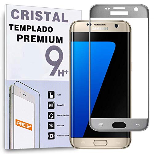 REY Protector de Pantalla Curvo para Samsung Galaxy S6 Edge Plus, Plata, Cristal Vidrio Templado Premium, 3D / 4D / 5D