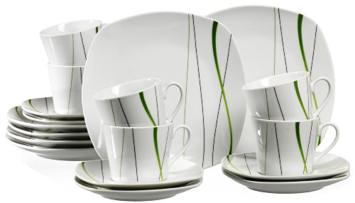 Ritzenhoff & Breker 596472 - Juego de café (18 Piezas), Color Blanco y Verde Ritzenhoff & Breker 596472 - Juego de café (18 Piezas), Color Blanco y Verde