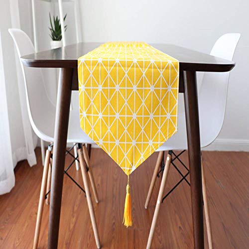 RUNYN Camino de mesa moderno geométrico, amarillo y blanco, decoración de mesa, 100% algodón, lavable, para comedor, fiesta, vacaciones, decoración