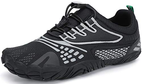 SAGUARO Barefoot Zapatillas de Trail Running Niños Niñas Minimalistas Zapatos de Deporte Antideslizantes Calzado Descalzos para Fitness Caminar Correr Asfalto Montaña Senderismo, Tinta Negro, 27 EU