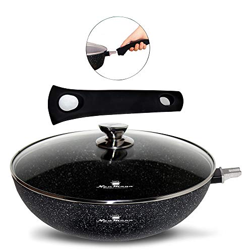 Sartén wok de 28 cm, mango extraíble con tapa de cristal, sartén wok | Revestimiento antiadherente reforzado | Aspecto de granito – Inducción – Gas – Sartén de vitrocerámica (28 cm) Sartén wok de 28 cm, mango extraíble con tapa de cristal, sartén wok | Revestimiento antiadherente reforzado | Aspecto de granito – Inducción – Gas – Sartén de vitrocerámica (28 cm)