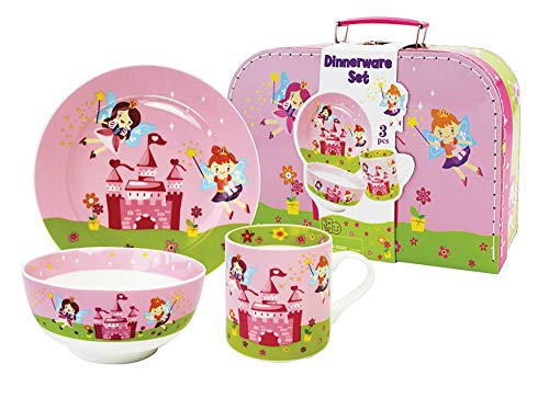 Set de Vajilla Infantil Decorativa de Porcelana" Hadas". Vajillas y Cuberterías. Regalos Originales para Reyes, Navidad y Cumpleaños. Menaje de Cocina.