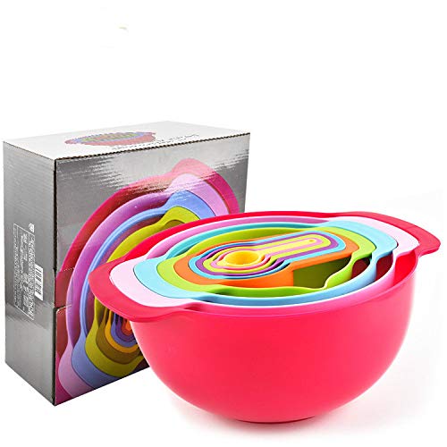 SHUNHUI Creative Baking Rainbow Bowl - Taza De Plástico para Medir Juego De 10 Piezas con Cuchara De Medición A Escala Juego De Tamiz Nano De Una Pieza