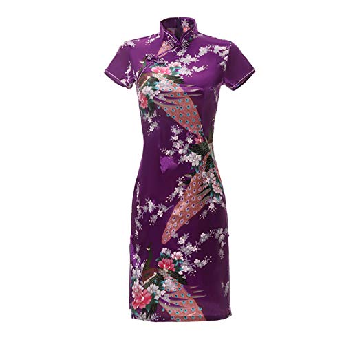 Skirts Plus talla 6XL Black Flower Cheongsam Sexy Split Mini Chino Traditioanl Dress Satin Mujer Collar Dresses Purple A. M