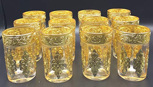 SL 12 Vasos de Cristal para Té marroquí (Dorado)