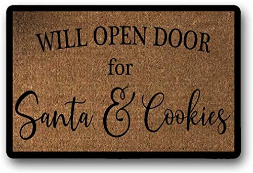 Solatman Will Open Door for Santa and Cookies - Felpudo navideño con letrero de Navidad galvanizado (40 x 60 cm)