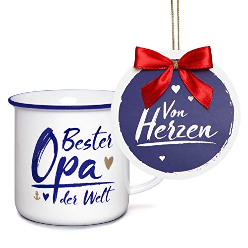 stadt-teile.de - Taza grande con texto en alemán "Bester Opa der Welt", de porcelana, hecha a mano en el norte – Incluye etiqueta de regalo con lazo de satén – 400 ml stadt-teile.de - Taza grande con texto en alemán "Bester Opa der Welt", de porcelana, hecha a mano en el norte – Incluye etiqueta de regalo con lazo de satén – 400 ml