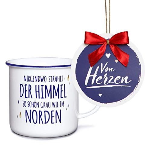 stadt-teile.de - Taza grande con texto "Norden" - De porcelana - Hecho a mano en el norte - Incluye etiqueta de regalo con lazo de satén - 400 ml stadt-teile.de - Taza grande con texto "Norden" - De porcelana - Hecho a mano en el norte - Incluye etiqueta de regalo con lazo de satén - 400 ml