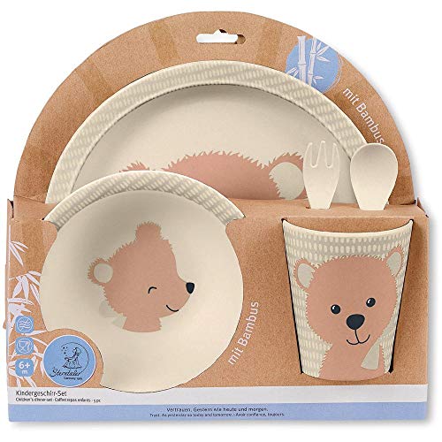 Sterntaler Vajilla infantil de bambú Baylee, 5 piezas, Dulce Motivoo de oso, Rosa