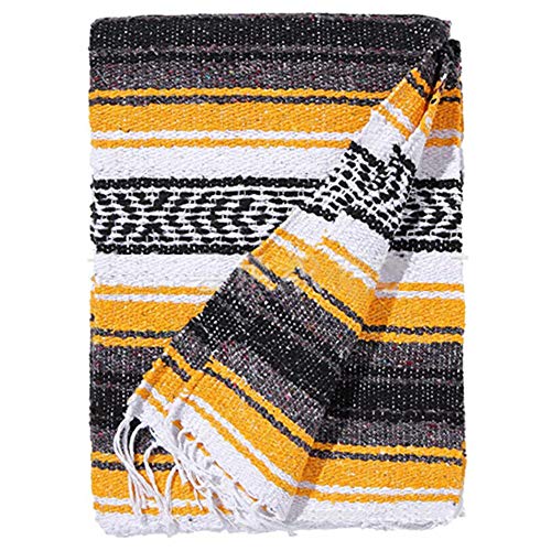 sunshines Mexican Yoga Blanket - 51 x 70 Inches - Mexican Falsa Blanket - Ideal for Yoga, Camping, Picnic, Beach Blanket, Bedding, Home Decor Soft Woven (Yellow)