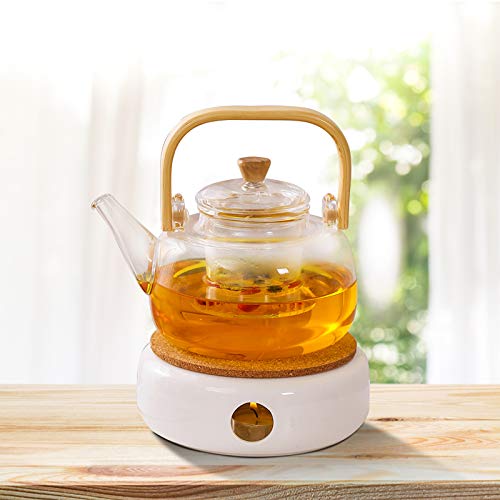 Surmounty Calentador de té de cerámica con soporte de corcho, no incluye vela ni tetera
