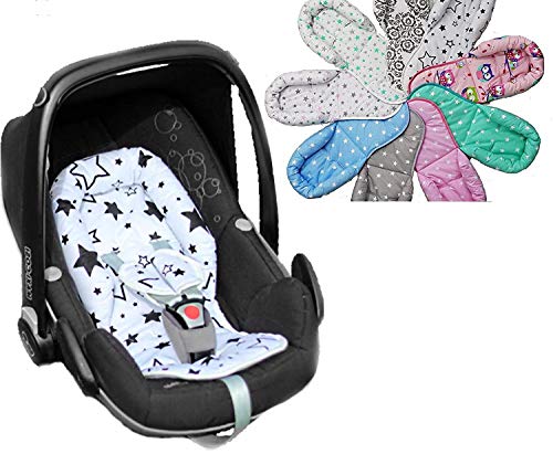 Sweet Baby ** SOFTY PLUS ** Reductor + Protección de arneses para silla de bebé Maxi Cosi/Römer etc. / Protector de cuerpo para coche (0-6 meses) (Flowers) (Blue Stars)