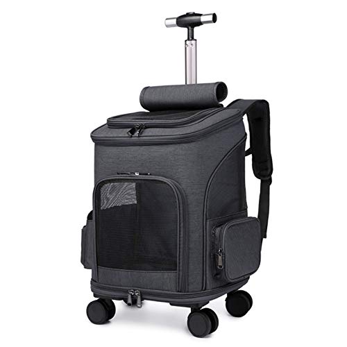 SYLTL Transportín para Perros, Mascota Caja De La Carretilla con Retirable Rueda De Desplazamiento, Transportin Iata Mediano Bolsa De Transporte para Mascotas,49 * 26 * 32cm,Negro
