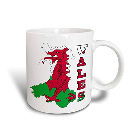 taza Bandera de Gales en contorno Mapa de Gales y nombre del país Taza de cerámica 11 onzas