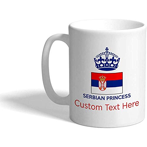 Taza de café divertida personalizada Taza de café Serbio Princess Crown Taza de té de cerámica blanca 330 ml Texto personalizado
