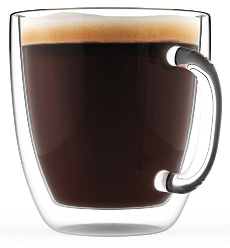 Taza de café grande con doble pared aislante, 470 ml – Jarra de café apta para lavavajillas y microondas – Jarro de café de exclusivo cristal transparente aislado y con asa