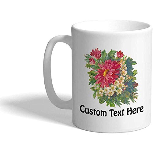 Taza de café personalizada 330 ml Mezcla de flores Botánica Taza de té de cerámica Texto personalizado