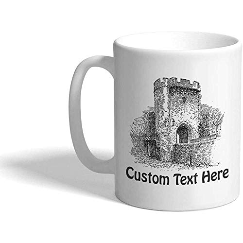 Taza de café personalizada 330 ml Taza de té de cerámica de la arquitectura de los castillos de Lewes Texto personalizado
