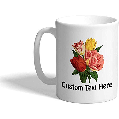 Taza de café personalizada 330 ml Tulipanes Vintage Look F Botánico y flores Taza de té de cerámica Texto personalizado