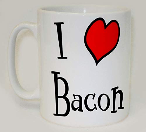 Taza de cerámica con texto en inglés "I Heart Bacon"