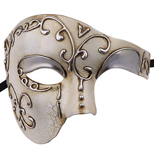 Thmyo Fantasma clásico de la Cara de los Hombres de la Mitad del diseño de la Vendimia de la máscara Veneciana del Carnaval de la ópera del Fantasma (Beige)