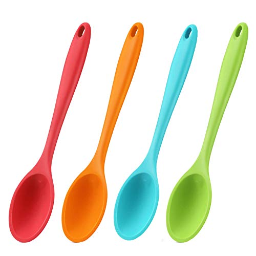 TIANTI 4 Pieza Cucharas de Silicona de Mezcla, Cuchara de Silicona para Mezclar, Se Utiliza para Cocinar, Hornear, Mezclar y Mezclar Herramientas (Rojo, Azul, Verde, Naranja)