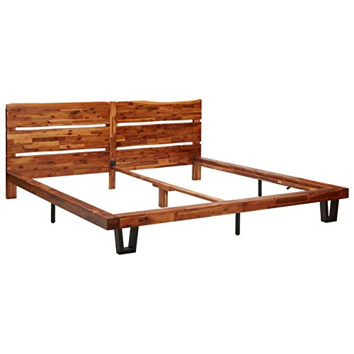 Tidyard Estructura de Cama con Borde Natural Madera Maciza Acacia Estructura de Cama sin Somier Cama de Dormitorio 200 x 200 cm