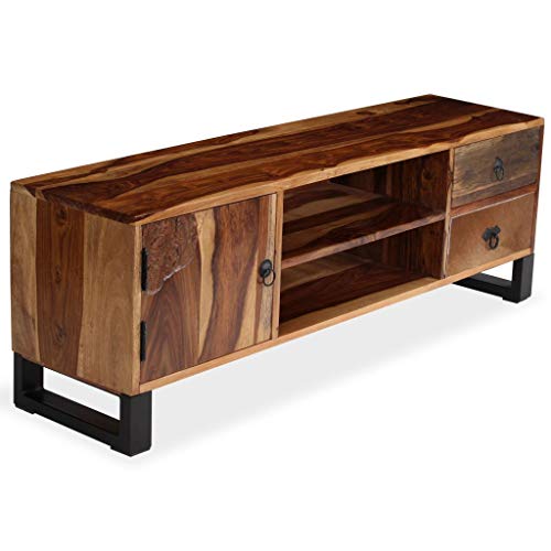 Tidyard Mesa para TV Salón,Mueble Comedor Televisor Bajo con Detalles de Cuero de Vaca Auténtico y Adornos Tallados a Mano,Estilo de Rústico y Retro,Madera Maciza de Sheesham 120x30x40cm Tidyard Mesa para TV Salón,Mueble Comedor Televisor Bajo con Detalles de Cuero de Vaca Auténtico y Adornos Tallados a Mano,Estilo de Rústico y Retro,Madera Maciza de Sheesham 120x30x40cm