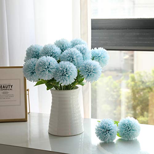 Tifuly Flores de Hortensia Artificial, 6 Piezas de crisantemo de Seda pequeña Bola de Flores para la decoración de la Oficina del jardín del hogar, Ramos de Novia, arreglos Florales(Azul)