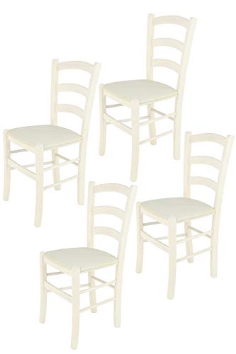 Tommychairs - Set 4 sillas Venice para Cocina y Comedor, Estructura en Madera de Haya Color anilina Blanca y Asiento tapizado en Tejido Color Marfil