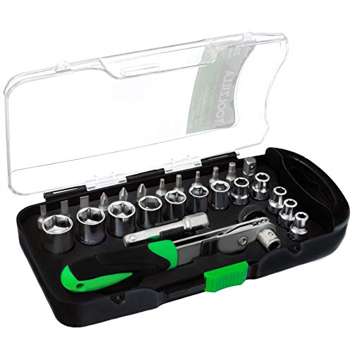 TOOLZILLA Juego de 26 piezas Vasos y Puntas de Destornilladores para Llaves de Carraca, 1/4" TOOLZILLA Juego de 26 piezas Vasos y Puntas de Destornilladores para Llaves de Carraca, 1/4"