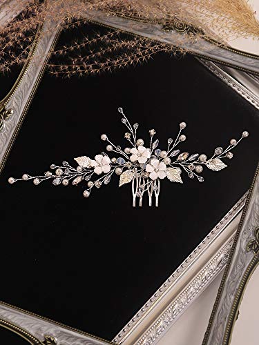 TSP Accesorios para el pelo de la moda de la flor de plata peine de cristal Rhinestone perla coreana horquilla de boda tocado mujeres accesorios de novia joyería para el cabello (color: plata)
