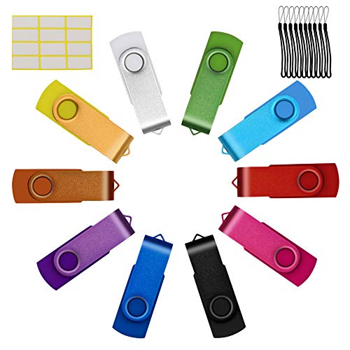 Uflatek Memorias USB 2.0 10 Piezas 16GB Sticks Flash Drive Giratoria Pendrives 16 GB Multicolor Almacenamiento Datos