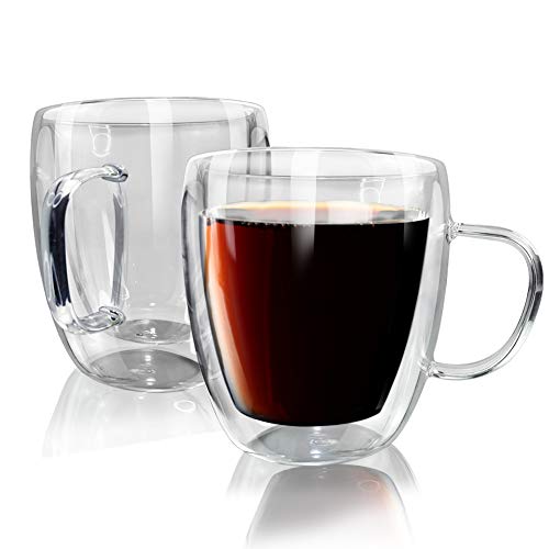 UMI. Essentials Tazas de Vidrio de café de Doble Pared de 450 ml Taza Transparente Paquete de 2 para Cappuccino Latte Tea Milk Juice