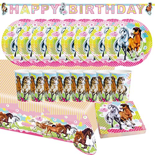 Unbekannt Fiesta Fije el Cumpleaños de los Niños, Motiv Horses, 38 Piezas Mug Plate Servilletas Mantel Joyería Cumpleaños Decorativo Vajilla Desechable (Caballos)