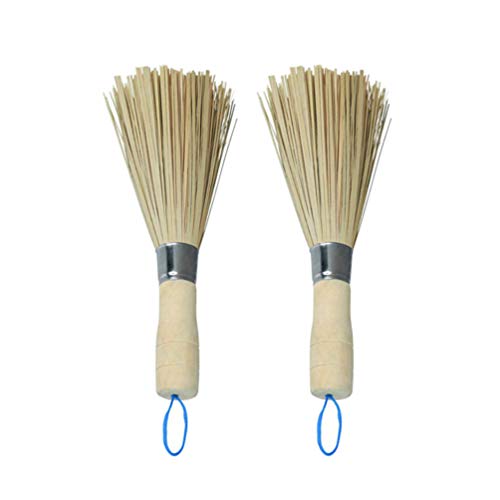 UPKOCH - 2 cepillos de bambú para wok, limpieza de batidoras, sartenes, cepillos, cepillos de limpieza para casa, restaurante