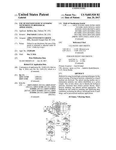 Use of focused light scattering techniques in biological applications: United States Patent 9683920 (English Edition)
