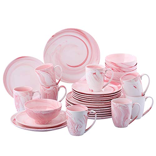 Vancasso Claire - Juego de vajilla de porcelana (32 piezas, incluye plato de postre, cuenco de cereales y taza, servicio para 8 personas), color rosa