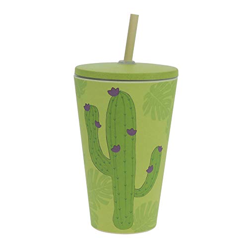 Vaso de bambú ebos Smoothie-to-Go | Vaso para beber con tapa y pajita | Ecológicamente degradable, sostenible, respetuoso con el medio ambiente | Diferentes diseños disponibles (cactus)