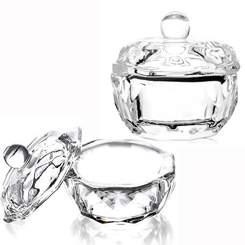 Vaso de cristal transparente con tapa 2 unidades de uñas acrílico líquido acrílico polvo Dappen plato uñas cristal vaso