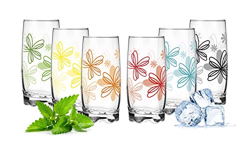 Vasos con diseño de flores, juego de 6 piezas, 350 ml, vasos de agua, zumo con base bonita, vaso grande